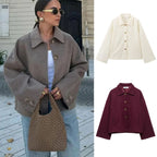 Damen nan kurze kastige Wolljacke mit Hemdkragen, durchgehender Knopfleiste und eingesetzten Eingrifftaschen R&B