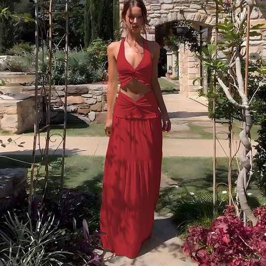 Damen Elegantes Two-Piece Maxi-Outfit mit raffiniertem Wickeldesign R&B
