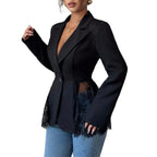 Damen nan taillierter Blazer mit Spitzenbesatz und tiefem V-Ausschnitt R&B