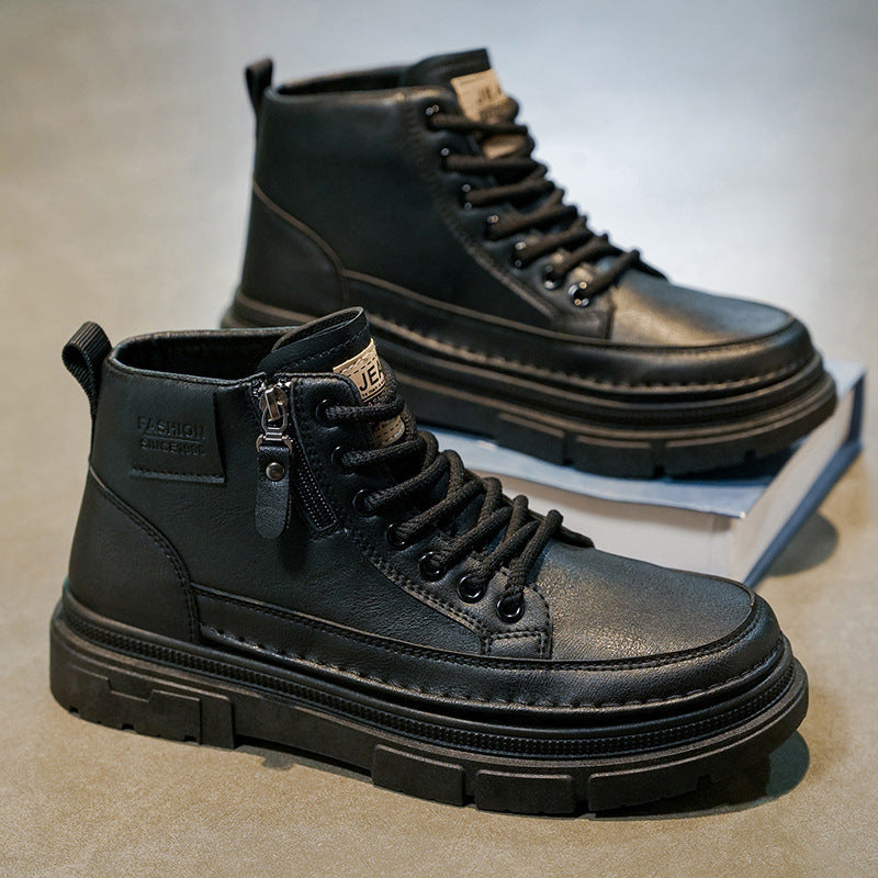 Damen Modische Schnürstiefel mit seitlichem Reißverschluss und robustem Profil