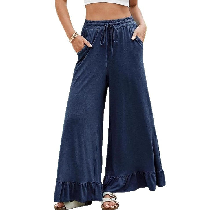 Damen weite Leinenhose mit Rüschensaum R&B