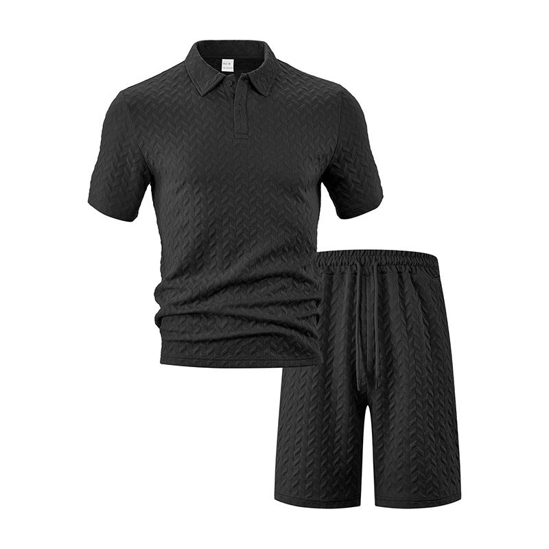 Herren elegantes Sport-Set mit strukturierter Oberfläche und bequemem Kurzarm-Polo R&B