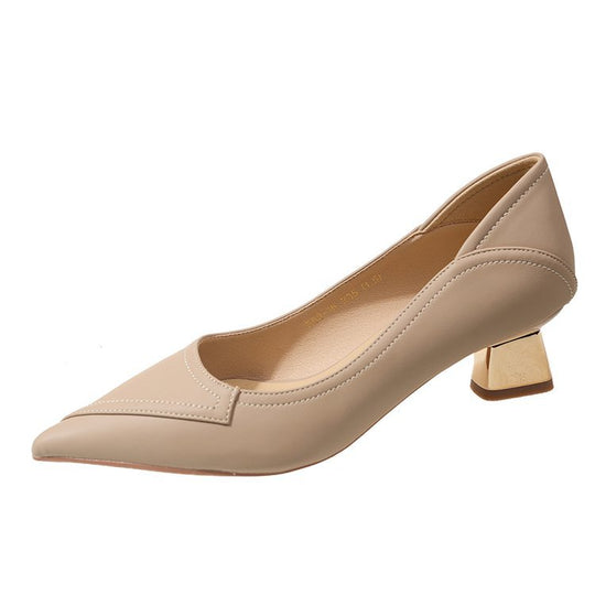 Damen elegante Pumps mit goldfarbenem Blockabsatz R&B