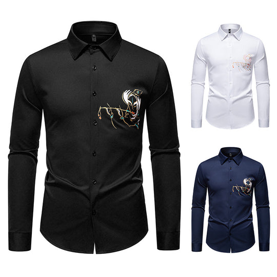 Herren Langarmhemden mit einzigartigem Stickdesign R&B