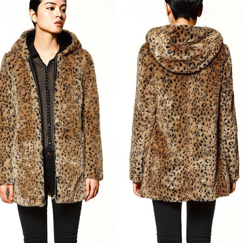Damen Luxuriöse Kunstpelzjacke mit Leopardenmuster und praktischen Taschen R&B