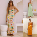 Damen sommerliches Maxikleid mit Raffungen und Spaghettiträgern R&B