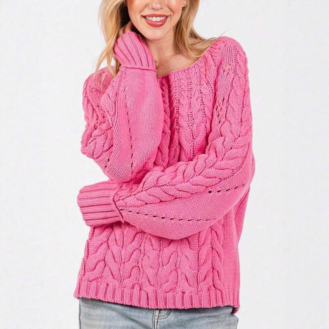 Damen Grobstrickpullover mit voluminösen Ärmeln und feinem Lochmuster R&B