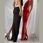 Damen Elegantes Abendkleid mit schimmerndem tiefem V-Ausschnitt und figurschmeichelnder Silhouette R&B