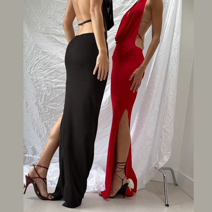 Damen Elegantes Abendkleid mit schimmerndem tiefem V-Ausschnitt und figurschmeichelnder Silhouette R&B
