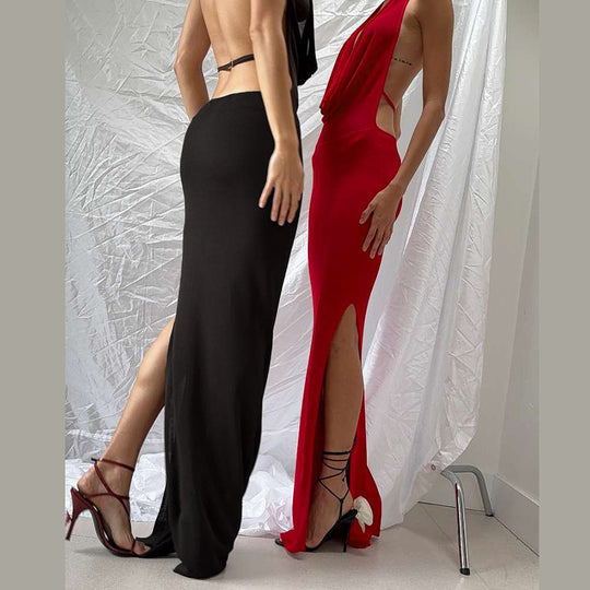Damen Elegantes Abendkleid mit schimmerndem tiefem V-Ausschnitt und figurschmeichelnder Silhouette R&B