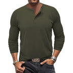 Herren Langarm-Henley-Shirt mit praktischem Knopfdesign R&B