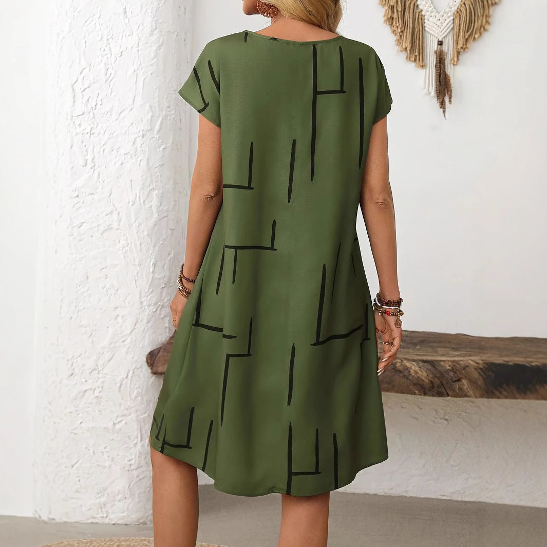 Damen lässiges Oversize-Kleid mit geometrischem Muster und seitlichen Taschen R&B