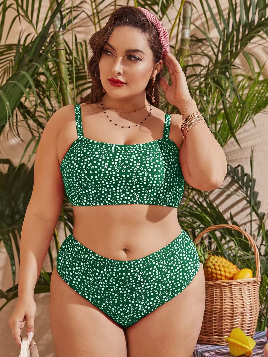 Damen Hochgeschnittener Bikini mit verspieltem Punktedesign R&B