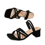 Damen Modische Sandalen mit dekorativen Kreuzriemen und Blockabsatz R&B