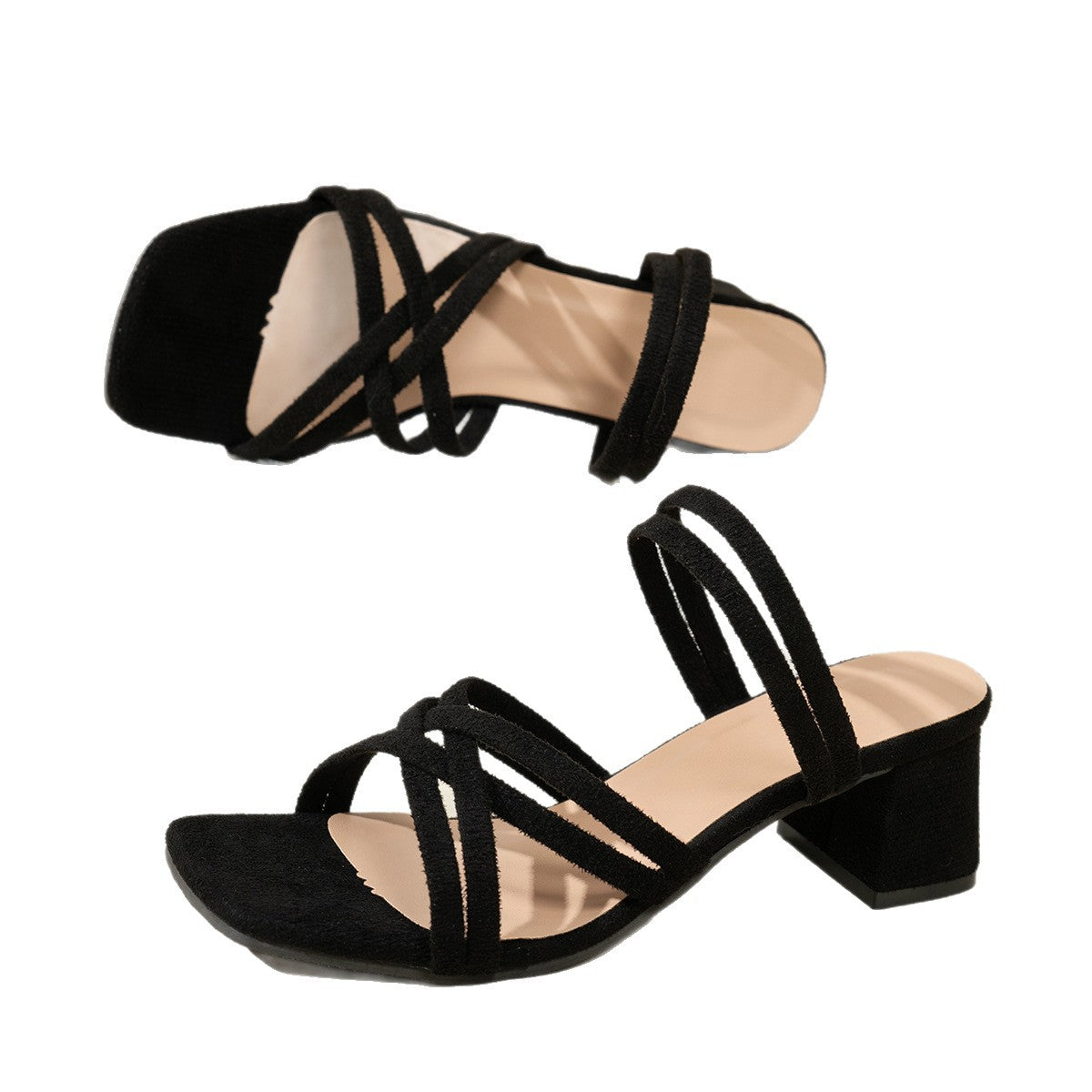 Damen Modische Sandalen mit dekorativen Kreuzriemen und Blockabsatz R&B