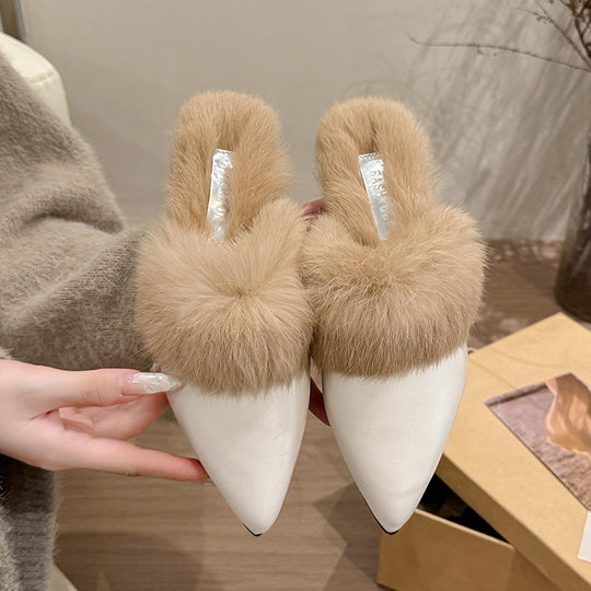 Damen elegante Ballerina mit luxuriösem Kunstfellkragen R&B