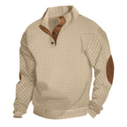 Herren modischer Pullover mit strukturiertem Kanalmuster und kontrastierenden Ellbogenpatches R&B
