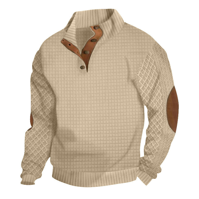 Herren modischer Pullover mit strukturiertem Kanalmuster und kontrastierenden Ellbogenpatches R&B