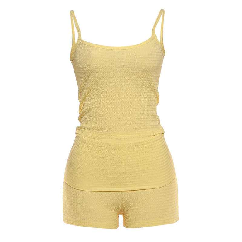 Damen Lässiges Oberteil und Shorts Set mit feinem Strukturdesign R&B