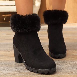 Damen Elegante Stiefeletten mit flauschigem Kragen R&B