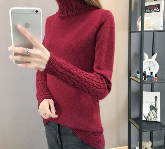 Damen Feinstrickpullover mit hohem Kragen und Zopfmuster R&B