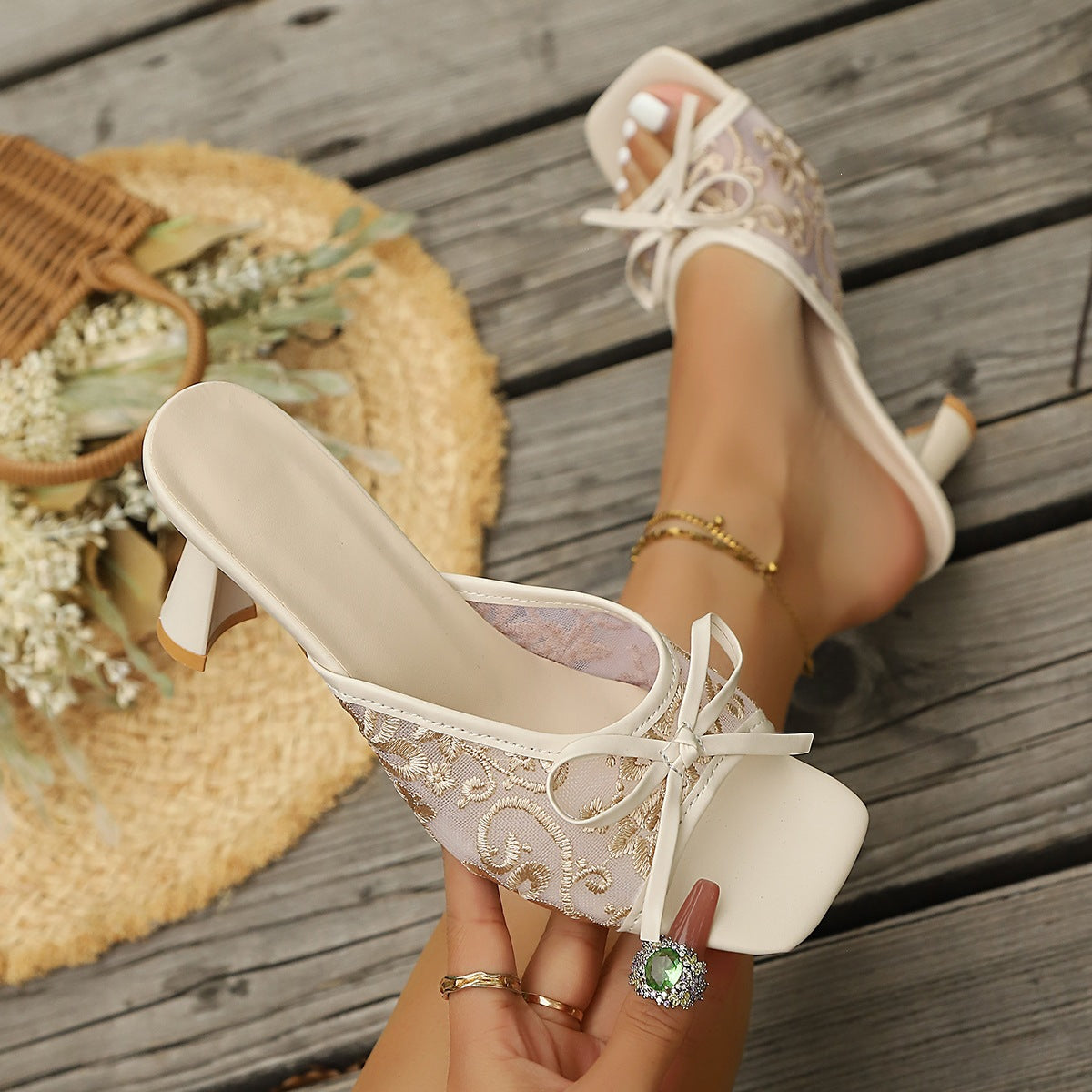 Damen Slip-On Sandalen mit elegantem Riemen und modischem Schleifen-Detail