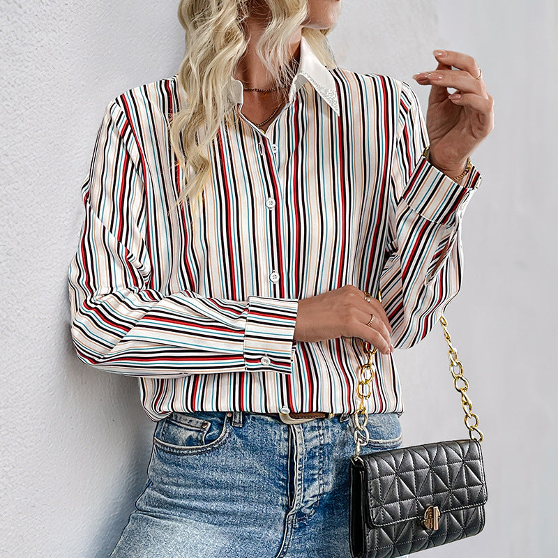 Damen Hochwertige Bluse mit feinen Streifen und klassischem Kragen R&B