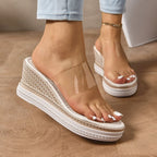 Damen Wedge-Pantoletten mit transparentem Riemendesign und ergonomischer Sohle R&B