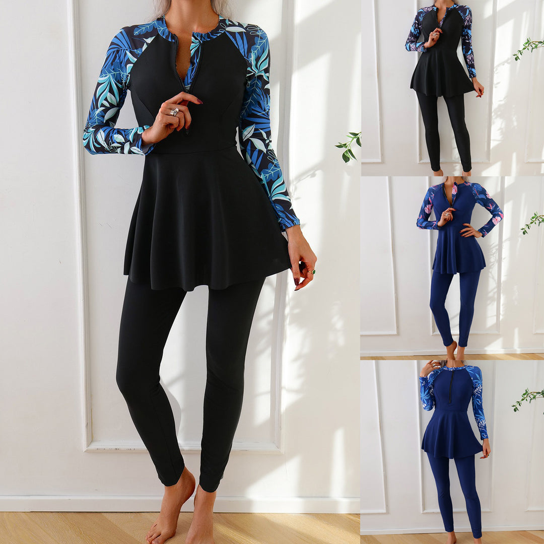 Damen Modischer Langarm-Schwimmanzug mit asymmetrischem Schnitt R&B