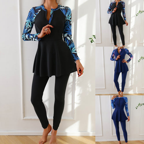 Damen Modischer Langarm-Schwimmanzug mit asymmetrischem Schnitt R&B