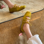 Damen Komfortable Wildleder Ballerinas mit Schnürung