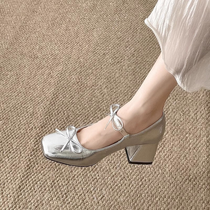 Damen Elegante Pumps mit zarter Schleifenverzierung und glitzernder Oberfläche R&B