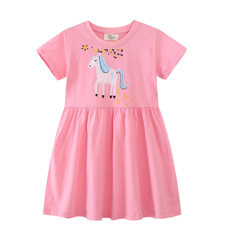 Mädchen Kurzarm Kleid mit bezauberndem Einhorn-Design R&B
