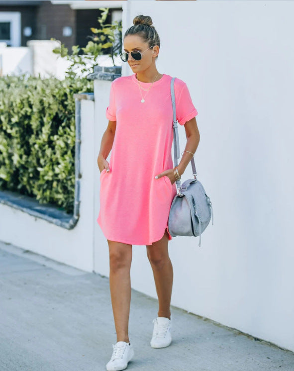 Damen lässiges Freizeitkleid mit Taschen und Rundhalsausschnitt R&B