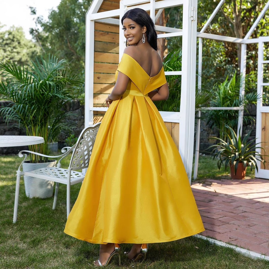 Damen Hochwertiges Abendkleid mit schulterfreiem Design und elegantem Saum R&B