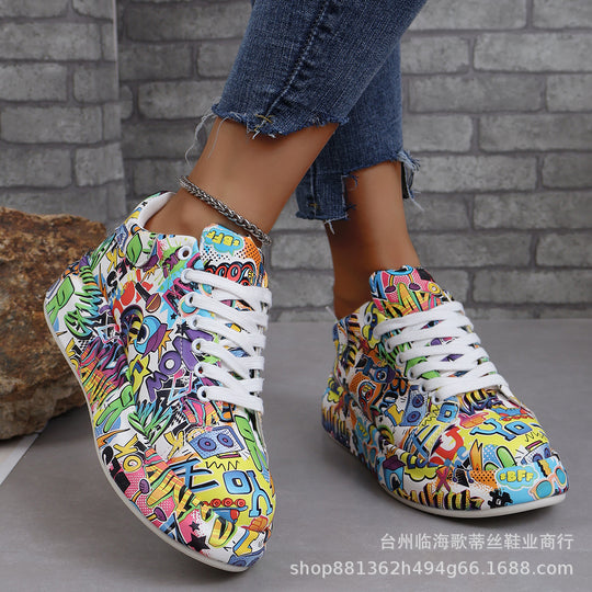 Damen modische High-Top Sneakers mit buntem Grafikdesign R&B