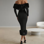 Damen Elegantes Abendkleid mit luxuriösem Federbesatz R&B