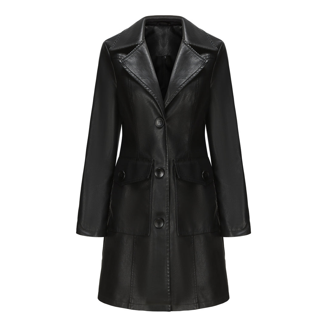 Damen modischer Kunstlederblazer mit praktischen Taschen R&B