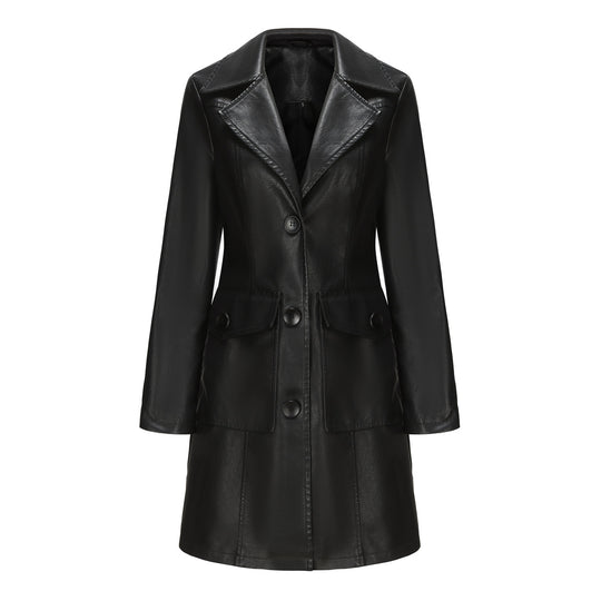 Damen modischer Kunstlederblazer mit praktischen Taschen R&B
