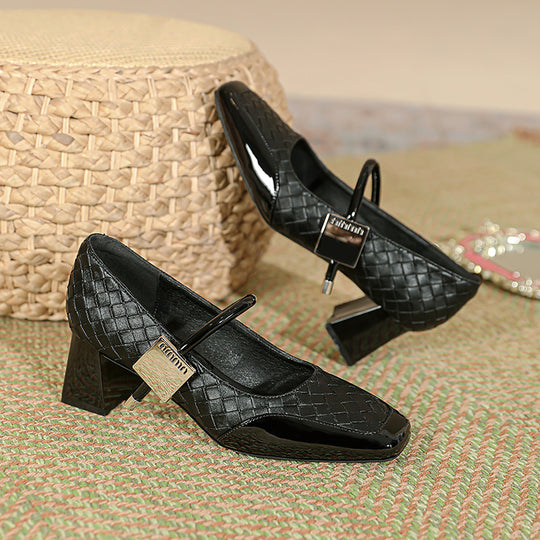 Damen Modische Ballerinas mit geflochtenem Design und blockiertem Absatz R&B