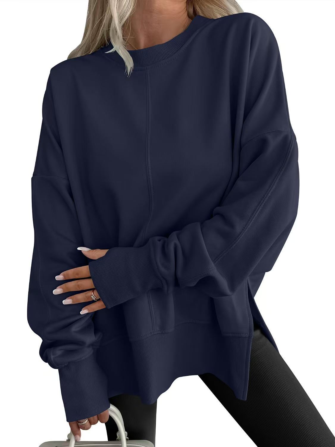 Damen Bequemer Langarm-Sweater mit Seitenschlitzen R&B