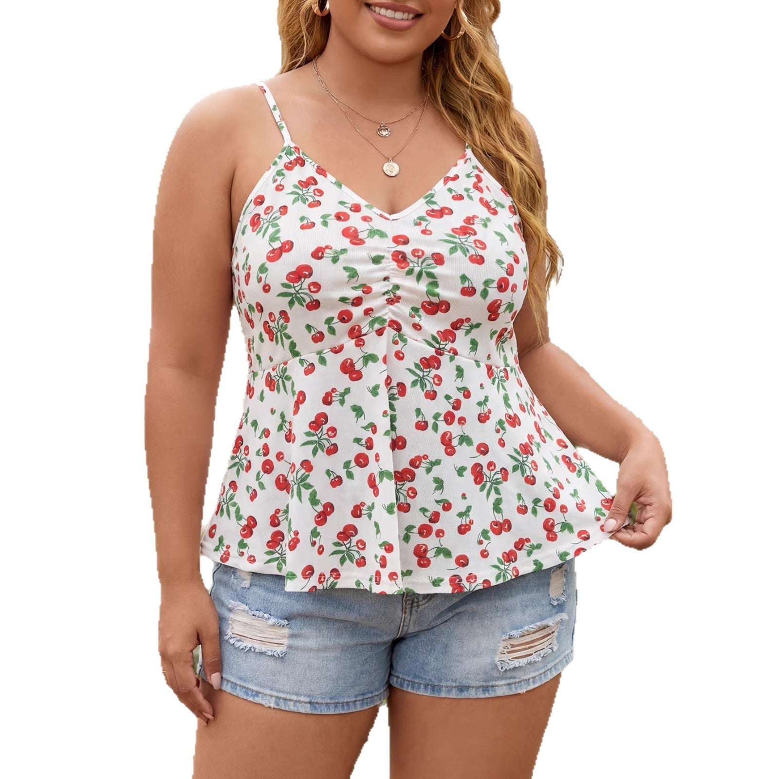 Damen, luftiges Blumenshirt mit Spaghettiträgern R&B
