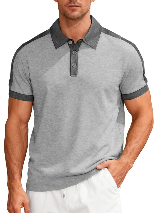 Herren nan Premium-Polo im Retro-Kontrastlook mit Hemdkragen und Dreiknopfleiste R&B