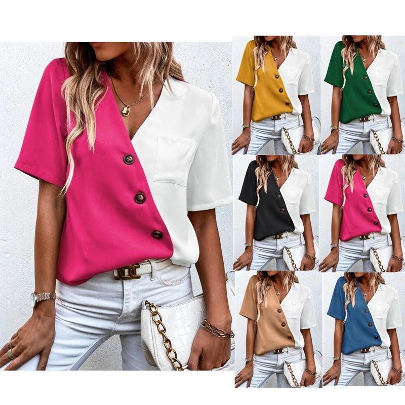 Damen Bluse mit modernem Schnitt und kontrastierenden Farben R&B
