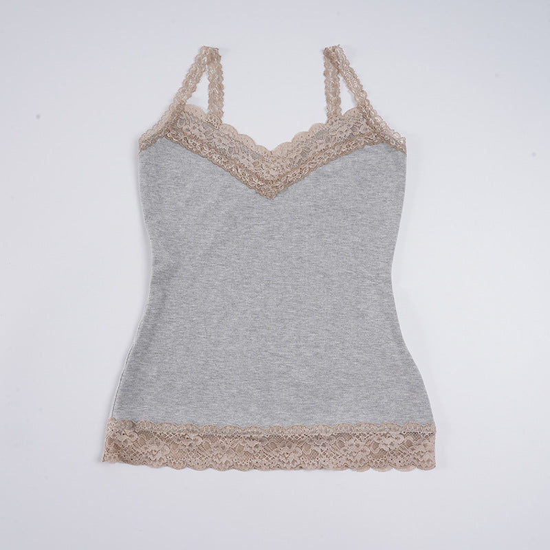 Damen Spaghettiträgershirt mit Spitze R&B