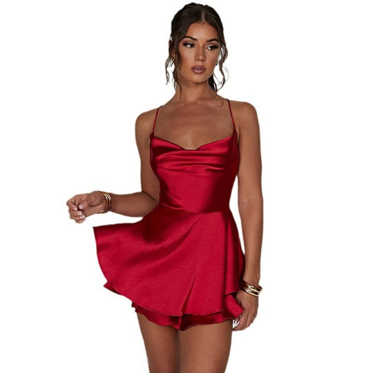 Damen Elegant schwingendes Satin-Minikleid mit seitlichem Wickel-Design R&B