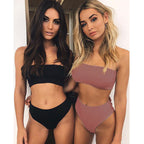 Damen Bandeau-Bikini mit hohem Taillenbund und verstellbaren Bindändern