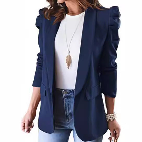 Damen Elegant geschnittene Blazerjacke mit Puffärmeln und stilvollen Taschen R&B
