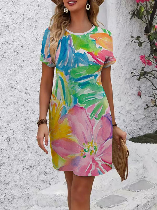 Damen komfortables Freizeitkleid mit lebhaftem Blumenmuster und lockerer Passform R&B