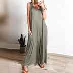 Damen ärmelloses Maxikleid mit seitlichen Taschen und fließender Silhouette R&B